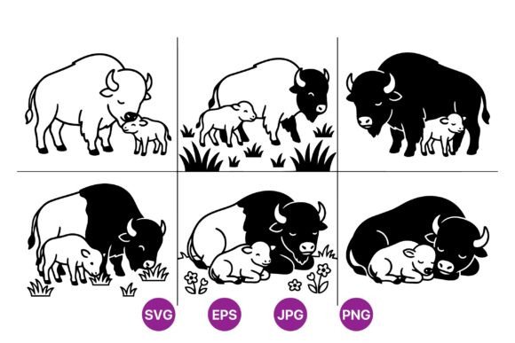Buffalo Mom and Calf SVG: Editorial Graphics & Illustrations