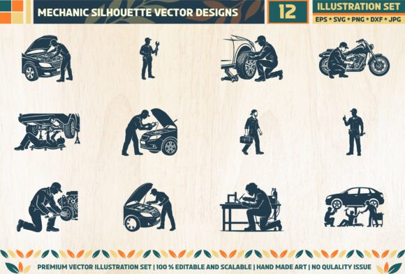 Mechanic Silhouette Vector SVG Craft Pac: Graphics & Illustrations
